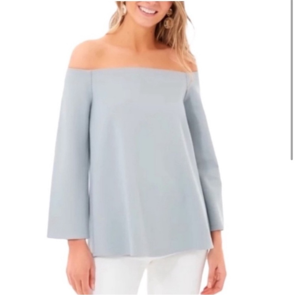 Tuckernuck Miranda Off the Shoulder Blouse in Slate Green